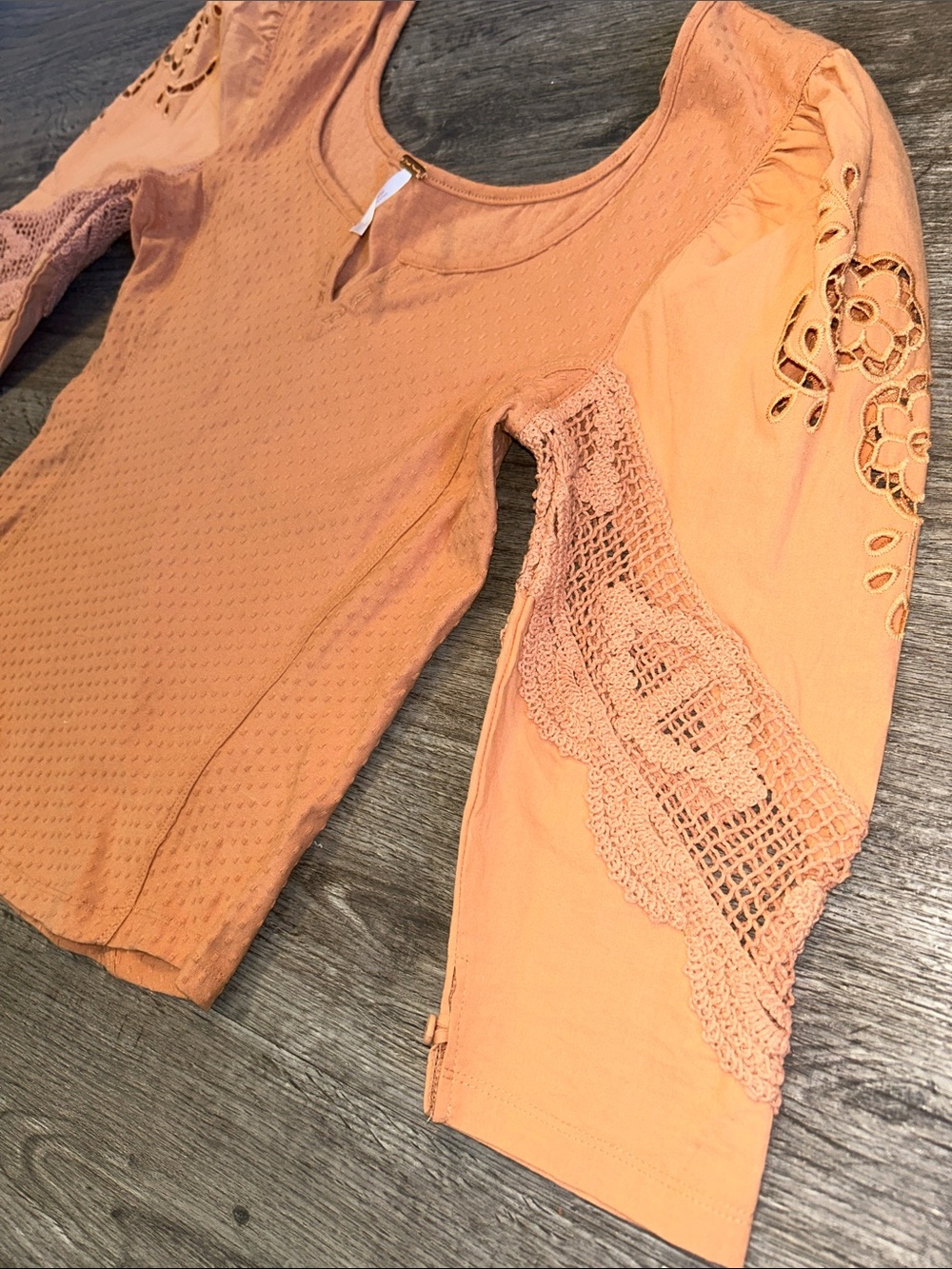 Free People Boho Crochet Lace Embroidered Sleeve Blouse Medium - Picture 4 of 9